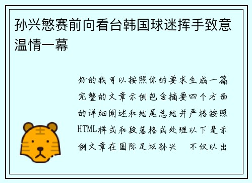 孙兴慜赛前向看台韩国球迷挥手致意温情一幕
